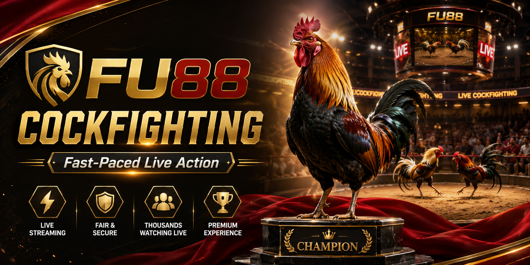 FU88 Cockfighting features live match coverage, multiple event categories and real-time betting information across selected arenas.