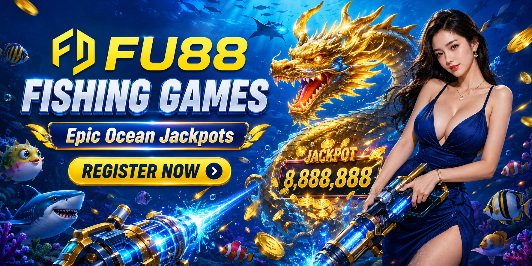 FU88 online fishing game featuring ocean creatures, powerful cannons and entertaining gameplay
